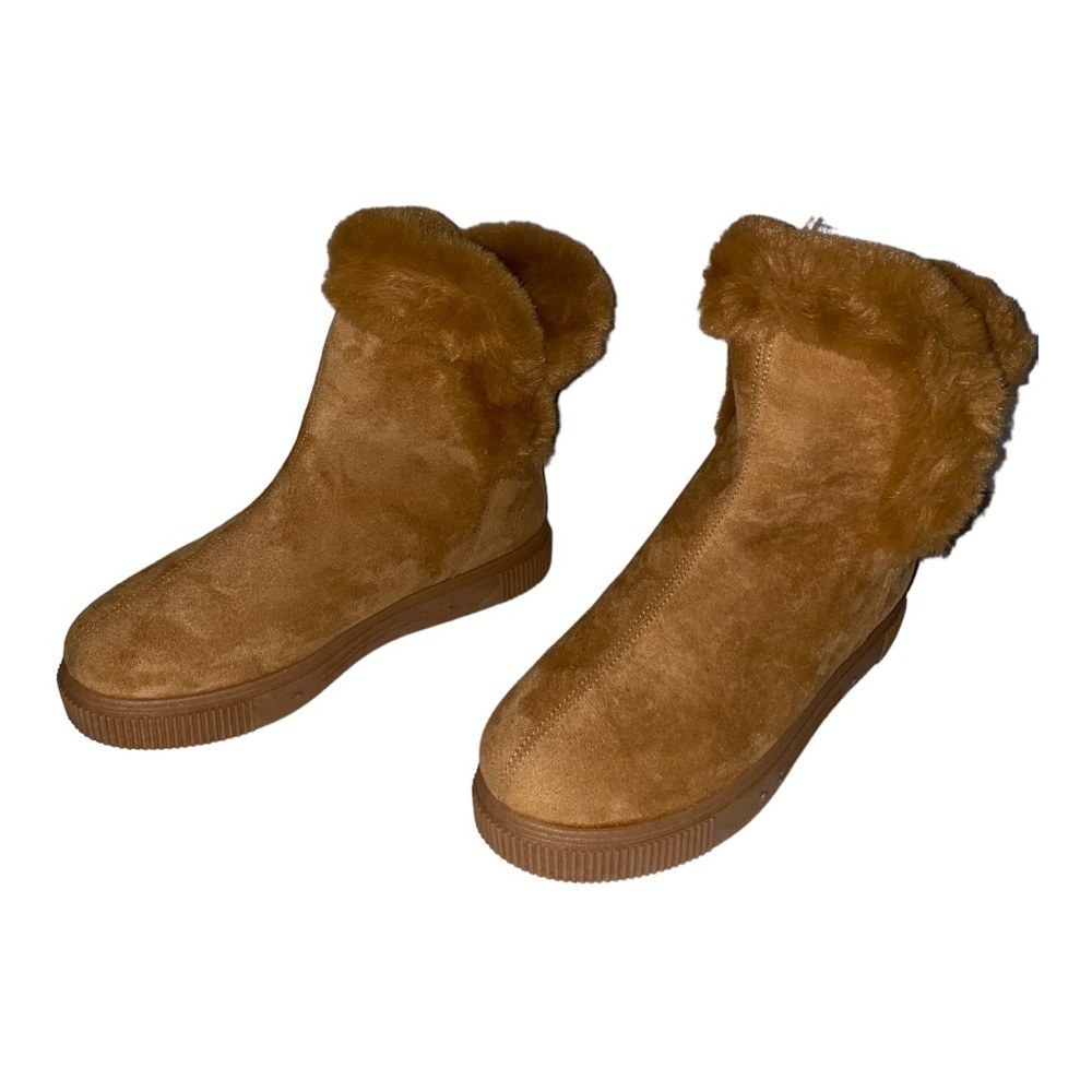 Bamboo Cozette Faux Fur Ankle Pull On Bootie  Tan NEW‎ Women 10M Outdoor Walking
